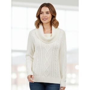 Eddie Bauer White Collared Cable Knit Sweater Off White Size S